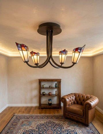 Lustre - verre/métal - Lustre de style Tiffany, Huis en Inrichting, Nieuw