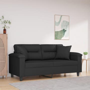 vidaXL Tweezitsbank met kussens 140 cm microvezelstof zwart, Verzenden, Nieuw