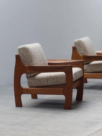 Dyrlund - Niels Bach - Fauteuil (2) - Teak, Wol, bouclé