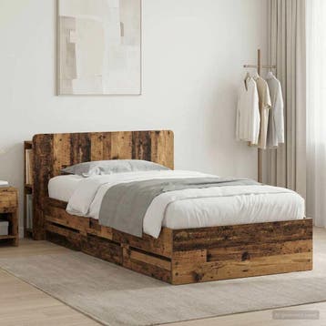 vidaXL Bedframe met opbergruimte en hoofdbord Oud hout 80 x, Verzenden, Nieuw