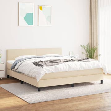 vidaXL Boxspring met matras stof crèmekleurig 160x200 cm, Verzenden