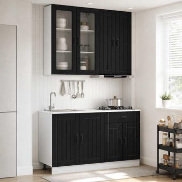 vidaXL Keukenblok LUCCA 4 st Zwart Bewerkt hout, Verzenden, Nieuw