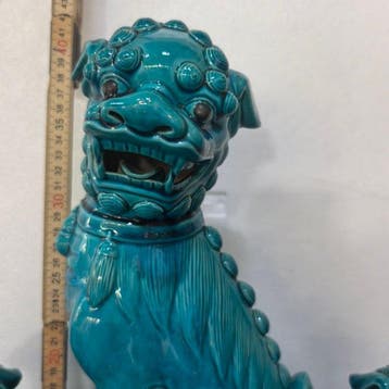 Set van 3 Chinese turquoise glazuur Fu-honden - Porselein -