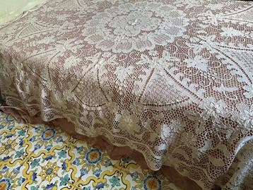 Couvre-lit en dentelle de Burano fin XIXe siècle -, Antiquités & Art