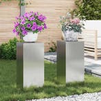 vidaXL Plantenstand 2 pcs Zilver 24 x 24 x 55 cm, Verzenden, Nieuw