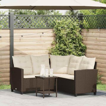 vidaXL Tuinbank met tafel en kussens L-vormig bruin, Verzenden