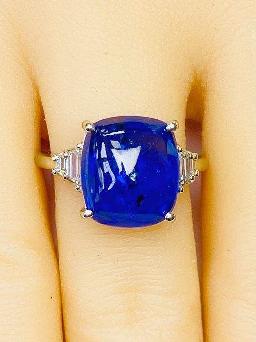 Ring Platina - 7.89ct. tw. Saffier - Diamant - koningsblauw, Bijoux, Sacs & Beauté, Bagues