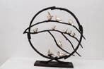 Sculpture, Large Bronze Sculpture of Birds on Branches –