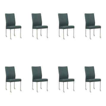 Set van 8 Leren eetkamerstoelen Comfort met wieltjes -, Ophalen of Verzenden