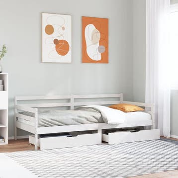 vidaXL Slaapbank met lades 90x200 cm massief grenenhout wit, Verzenden