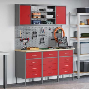 vidaXL Werk Cabinet met lade 7 st Rood Engineered hout en, Verzenden, Nieuw