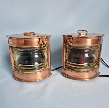Navigation lamp - bakboord- en stuurboord - Koper, Glas