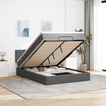 vidaXL Bed met matras 140x200 cm stof donkergrijs, Verzenden, Nieuw
