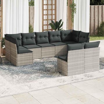 vidaXL 9-delige Loungeset met kussens poly rattan lichtgrijs, Verzenden, Nieuw, Loungeset