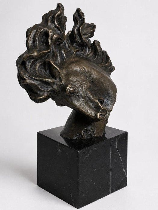 Nick - sculptuur, Dynamische Paardenkop – Gesigneerd, Antiquités & Art, Curiosités & Brocante