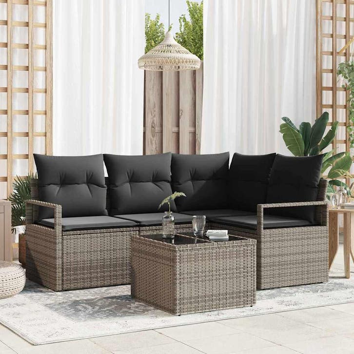 vidaXL Bankstel met kussen met opslag 5 pcs Lichtgrijs poly, Tuin en Terras, Tuinsets en Loungesets, Nieuw, Verzenden