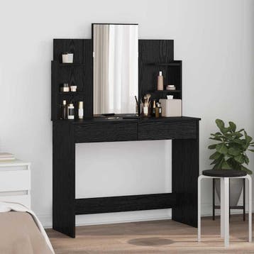 vidaXL Kleedtafel met Spiegel Zwart Eiken 96 x 39 x 142 cm, Verzenden, Nieuw