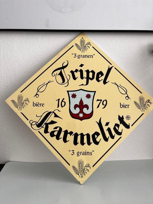 Tripel Karmeliet reclamebord – “3 granen” – hard kunststof –, Antiquités & Art, Antiquités | Assiettes décoratives & Carrelages