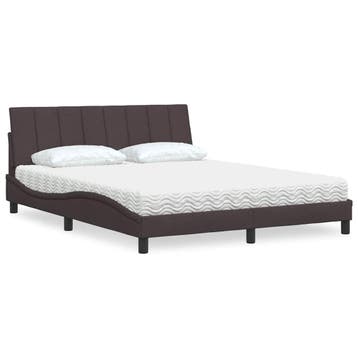 vidaXL Bed met matras Hanko stof donkerbruin 160x200 cm, Verzenden