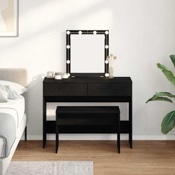 vidaXL Kleedstoel Zwart eiken 70 x 35 x 45 cm Bewerkt hout, Maison & Meubles, Tabourets, Verzenden