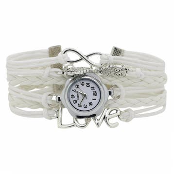 Fako - Armband Horloge - Multi Infinity Uiltjes Love - Wit, Verzenden, Nieuw