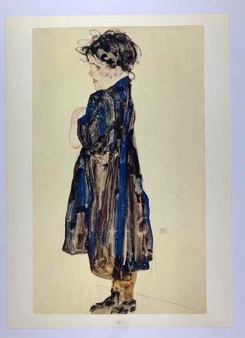 Egon Schiele - Girl in blue dress, 1912 - Vintage Artprint -