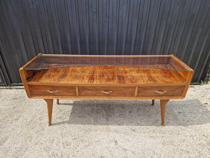 Console - Bois, Verre - Console des années 50 en bois, avec, Antiquités & Art, Art | Objets design