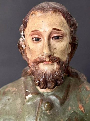 Statuette, Saint Pelerin - 28 cm - Bois polychrome, Antiquités & Art