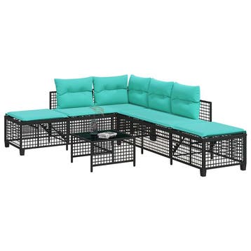 vidaXL 3-delige hoektuinbankset met kussens, zwart polyrotan, Verzenden, Nieuw