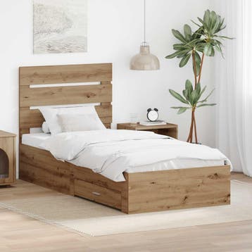 vidaXL Bedframe met lade Artisan Eiken 90 x 200 cm Bewerkt, Verzenden, Nieuw