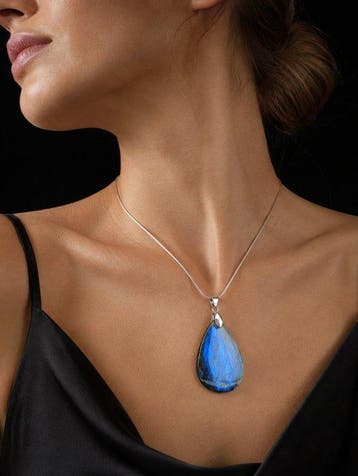Labradoriet-edelsteen ketting - 925 sterlingzilver -
