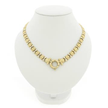 Bicolor gouden fantasie schakelcollier (Ketting), Ophalen of Verzenden, Gebruikt, Overige kleuren, Goud