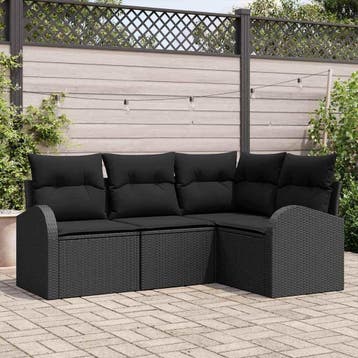 vidaXL Tuinbank Set 4 st Zwart poly rattan, Tuin en Terras, Verzenden, Nieuw