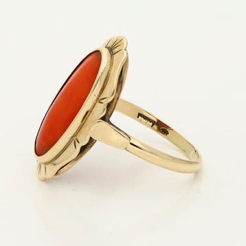 Bague - 14 carats Or jaune - 1.25ct. tw. Corail rouge, Nieuw