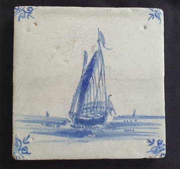 Tegel - 1600-1650 - Delftsblauwe tegels, Antiek en Kunst