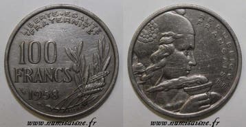 France Frankreich Km 919 100 Francs 1958 Typ Cochet, Verzenden, België