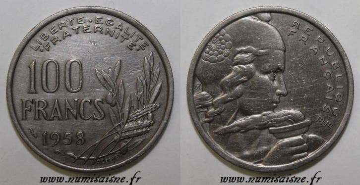 France Frankreich Km 919 100 Francs 1958 Typ Cochet, Timbres & Monnaies, Monnaies | Europe | Monnaies non-euro, Envoi