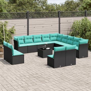 vidaXL 14-delige tuinbankset met kussens van zwart polyrotan, Verzenden