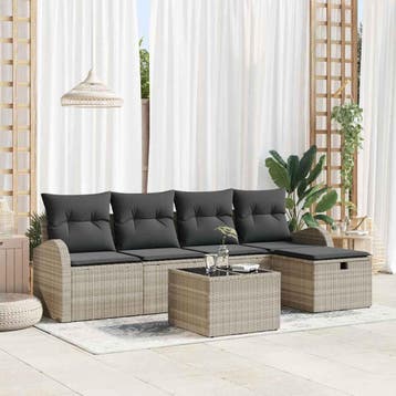 vidaXL Tuinbank Set 6 st Lichtgrijs poly rattan, Verzenden, Nieuw