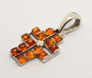 Ambre - Argent 925 - Croix - Ambre baltique naturel -