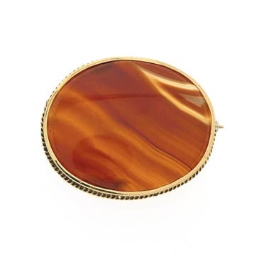 Antiek gouden broche met carneool bandagaat, Ophalen of Verzenden