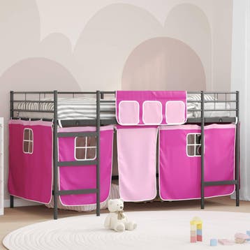 vidaXL Bunkbed voor kinderen met gordijnen Zwart en Roze 80, Huis en Inrichting, Verzenden, Nieuw