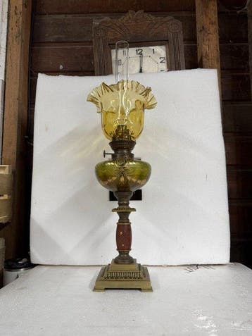 Oil Lamp, 19th Century - Petroleumlamp - Glas, Brons,, Antiek en Kunst