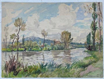 Alexandre Nozal (1852–1929) - Paysage de bord de rivière à