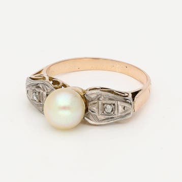 Bague - 14 carats Or rose, Or blanc Perle - Diamant, Nieuw