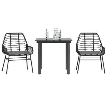 vidaXL 3-delige Tuinset met kussens poly rattan glas zwart, Verzenden, Nieuw, Tuinset