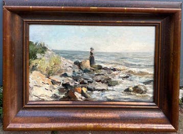 J.M ten Kate (1859-1896) - Deftige dame uitkijken over zee