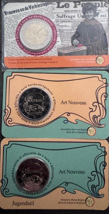 België, Frankrijk. 2 Euro 2020/2023 (6 coincards) (Zonder