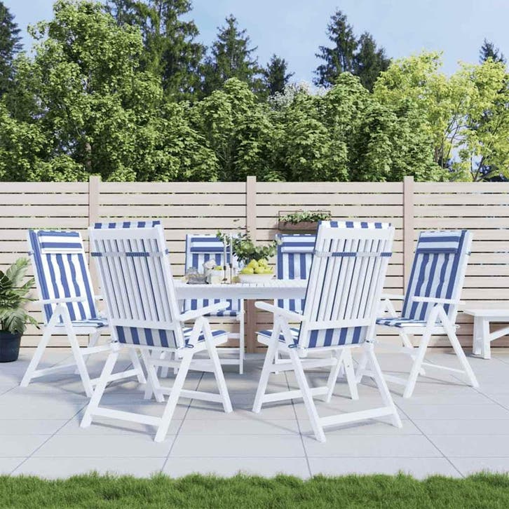 vidaXL Stoelkussens 6 st hoge rug gestreept stof oxford wit, Huis en Inrichting, Woonaccessoires | Kussens, Nieuw, Verzenden