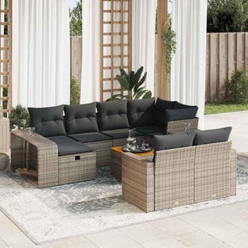 vidaXL 11-delige Loungeset met kussens poly rattan grijs, Verzenden, Loungeset